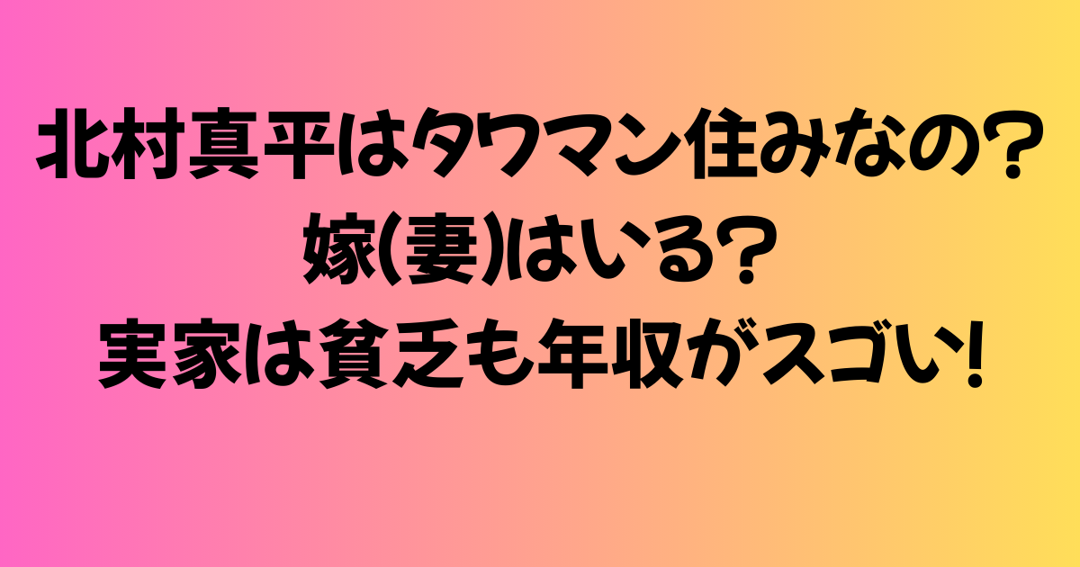 北村真平はタワマン住みなの？嫁（妻）はいる？実家は貧乏も年収がスゴい！
